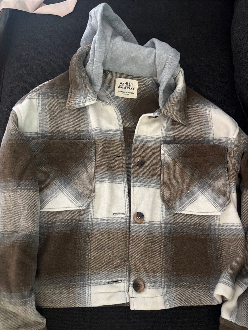 Brown & Cream Plaid Hooded Shacket
